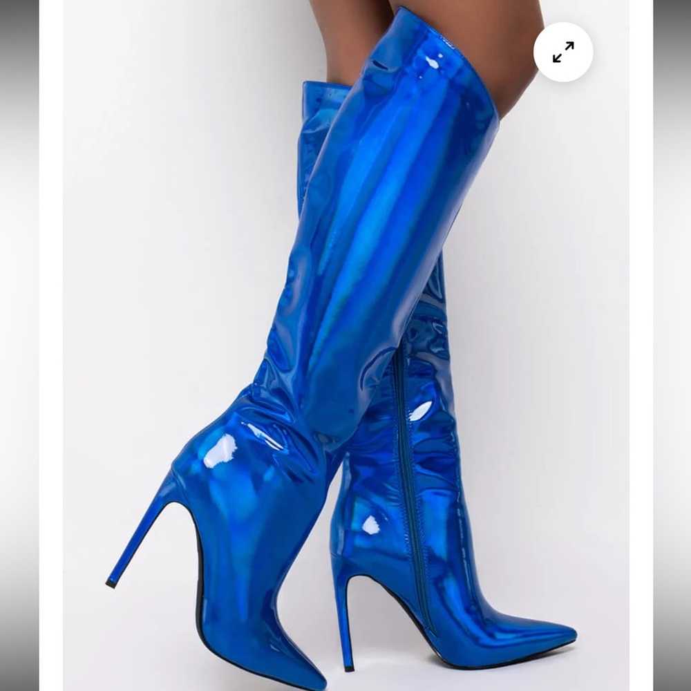 AZELEA WANG NOVA SEXT Iridescent Blue Knee-High Boots SZ 6.5 nwt